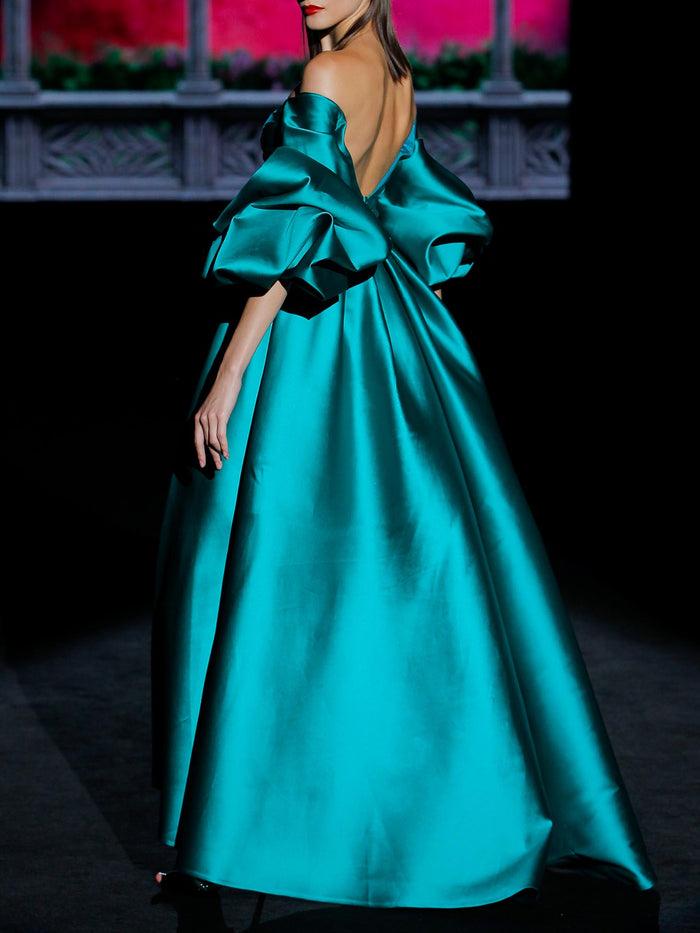 Hannibal laguna LOOK 36 GINGER | Vestido fiesta en mikado color verde Rebajas de fin de temporada