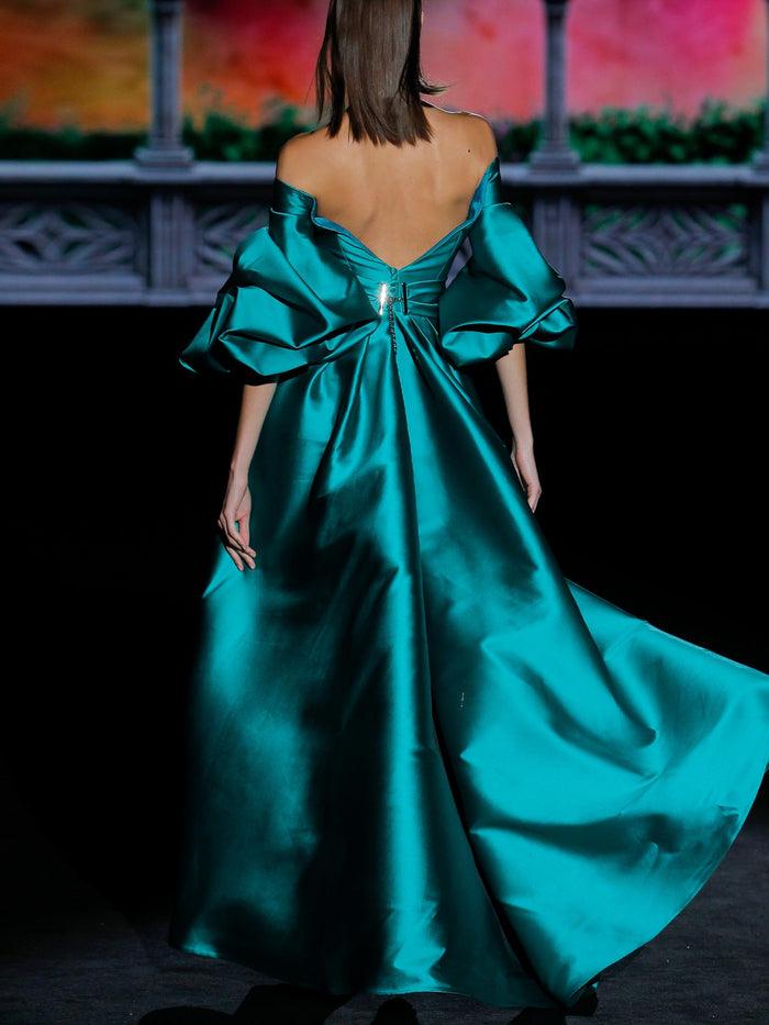 Hannibal laguna LOOK 36 GINGER | Vestido fiesta en mikado color verde Rebajas de fin de temporada
