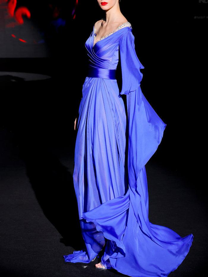 Hannibal laguna LOOK 22 Vestido JARCHY | Vestido de fiesta realizado en gasa de seda color azul royal y swarovski Outlet