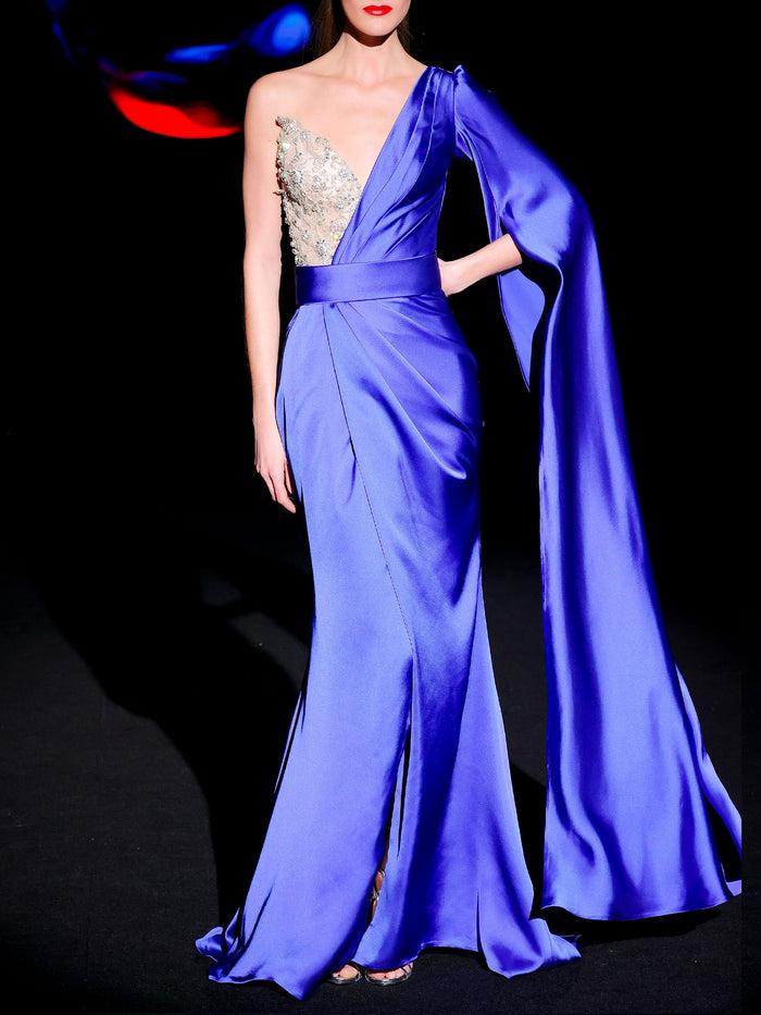 Hannibal laguna LOOK 24 Vestido JANELA | Vestido de fiesta realizado en satin color azul royal y swarovski Rebajas