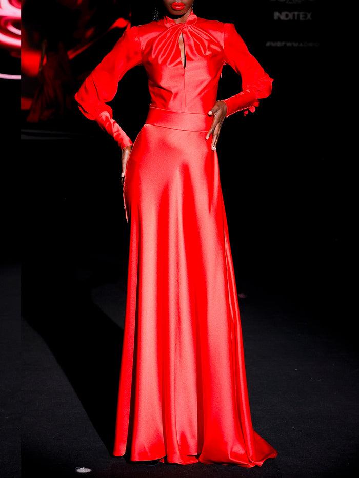 Hannibal laguna LOOK 30 Vestido JALILA | Vestido de fiesta realizado en satin color rubi Rebajas de fábrica