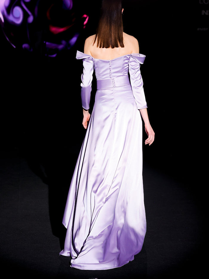 Hannibal laguna LOOK 32 Vestido JADIR | Vestido de fiesta realizado en satín color amatista Ventas relámpago
