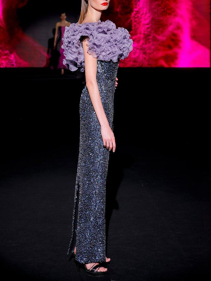 Hannibal laguna LOOK 37 Vestido JIGASHI | Vestido de fiesta bordado y garza plisada amatista Mejor oferta