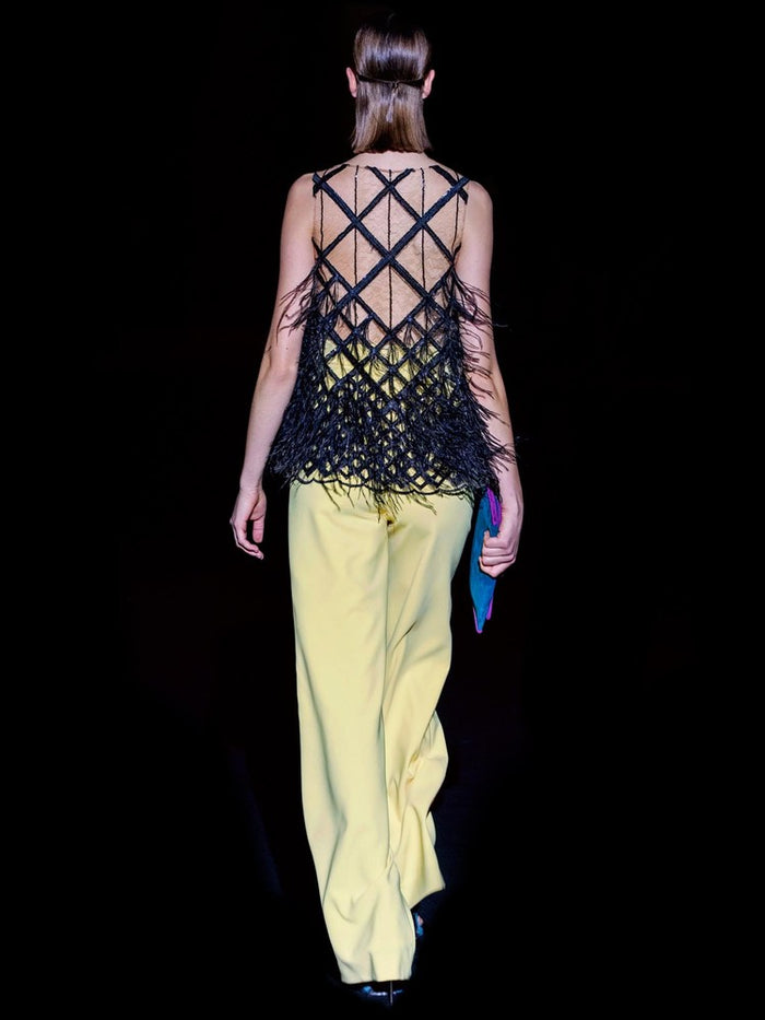 Hannibal laguna Look 22 CROSBY y CLIFF | Blusa de tul bordado y plumas Precio ultrabajo