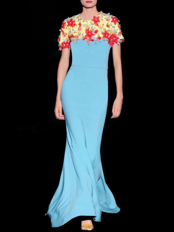 Hannibal laguna Look 34 DALIA | Vestido de corte sirena en crepe azul Rebajas online