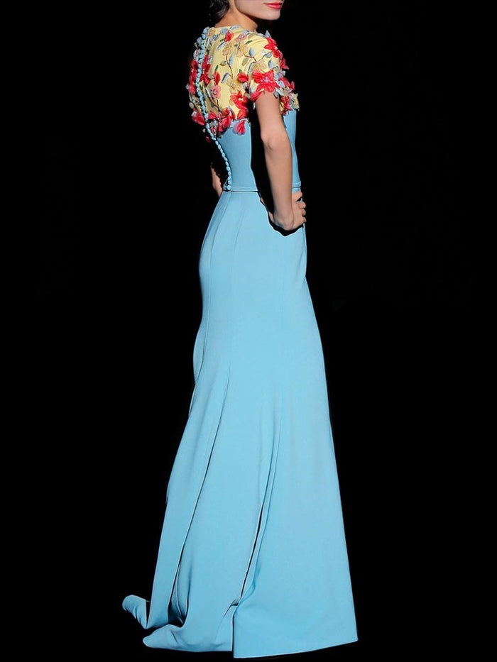 Hannibal laguna Look 34 DALIA | Vestido de corte sirena en crepe azul Rebajas online