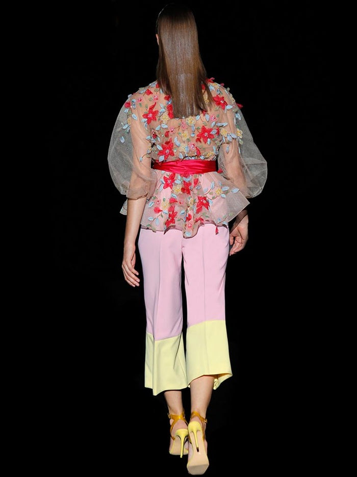 Hannibal laguna Look 35 DAREY y DART | Chaqueta joya tul bordado floral y Pantalon capri de cintura alta Rebajas top