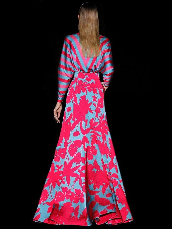 Hannibal laguna Look 37 DAKAR y DISTRAL | Blusa en satín rayas y Falda satín cereza y azul Oferta especial