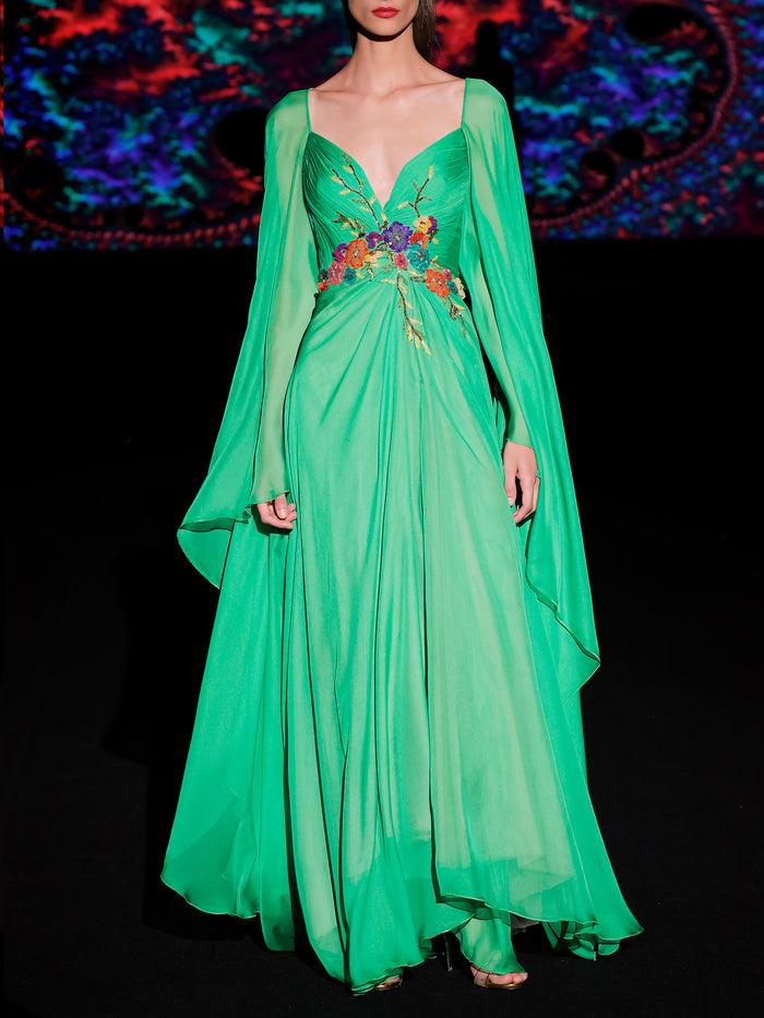 Hannibal laguna LOOK 32 Vestido KORINTIA | Vestido de fiesta en gasa clorofila con escote corazón Descuento