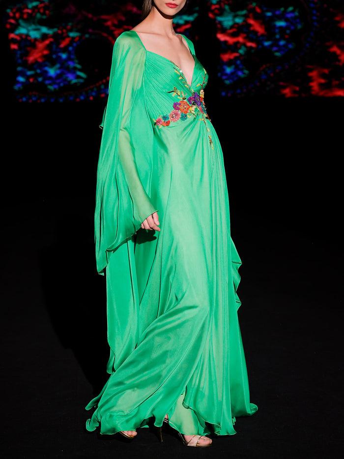 Hannibal laguna LOOK 32 Vestido KORINTIA | Vestido de fiesta en gasa clorofila con escote corazón Descuento