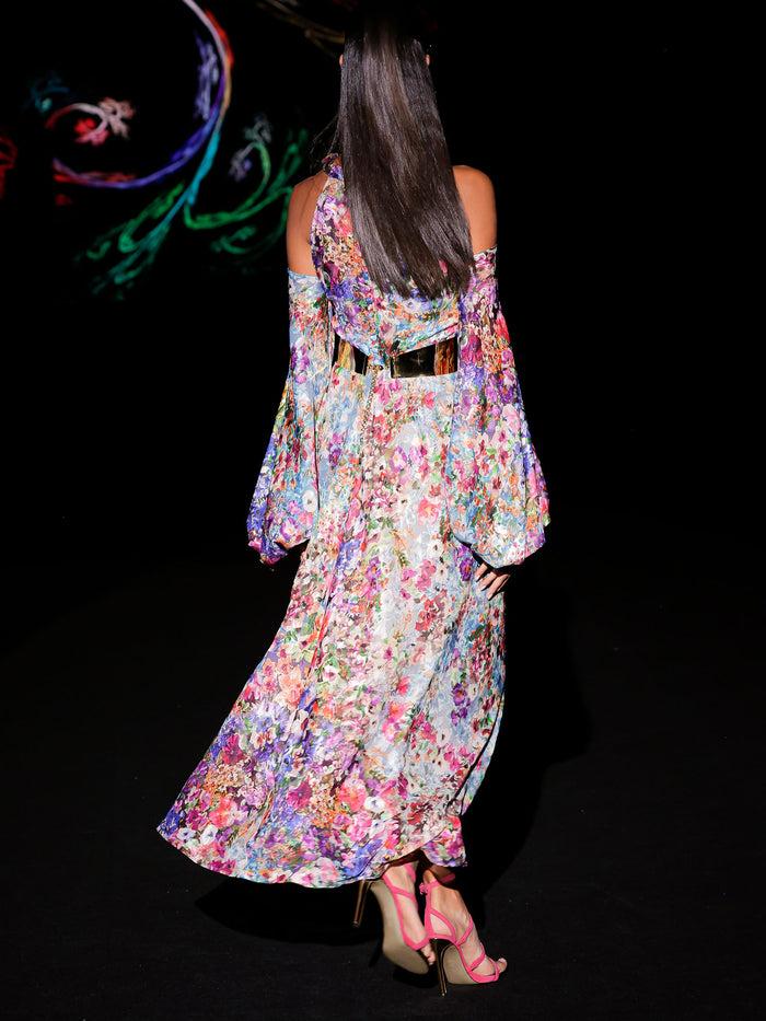 Hannibal laguna LOOK 35 Vestido KAIROS | Vestido midi estampado en gasa con motivos florales Liquidación