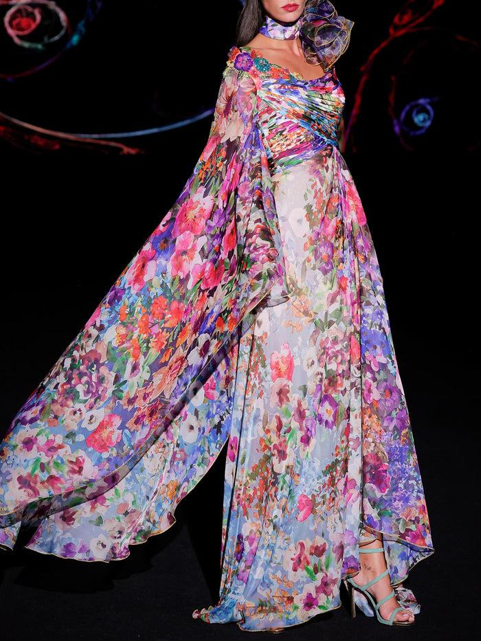 Hannibal laguna LOOK 36 Vestido KIMBERLAND | Vestido largo en gasa estampada en verbena floral Mejor oferta