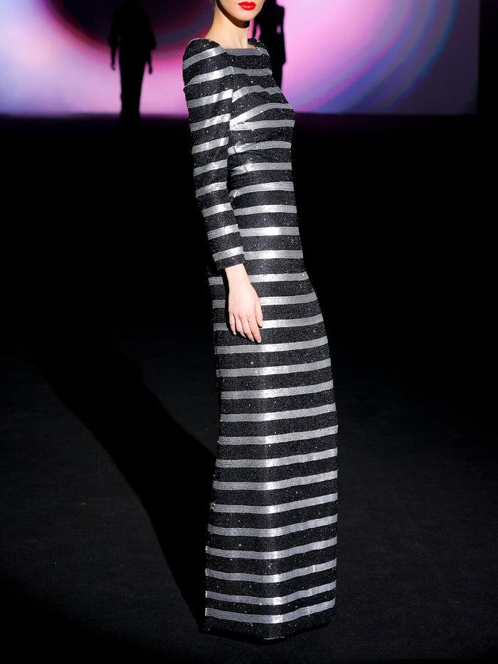 Hannibal laguna LOOK 2 JAISAL | Vestido de fiesta realizado en paillete metalizado plata y negro Liquidación
