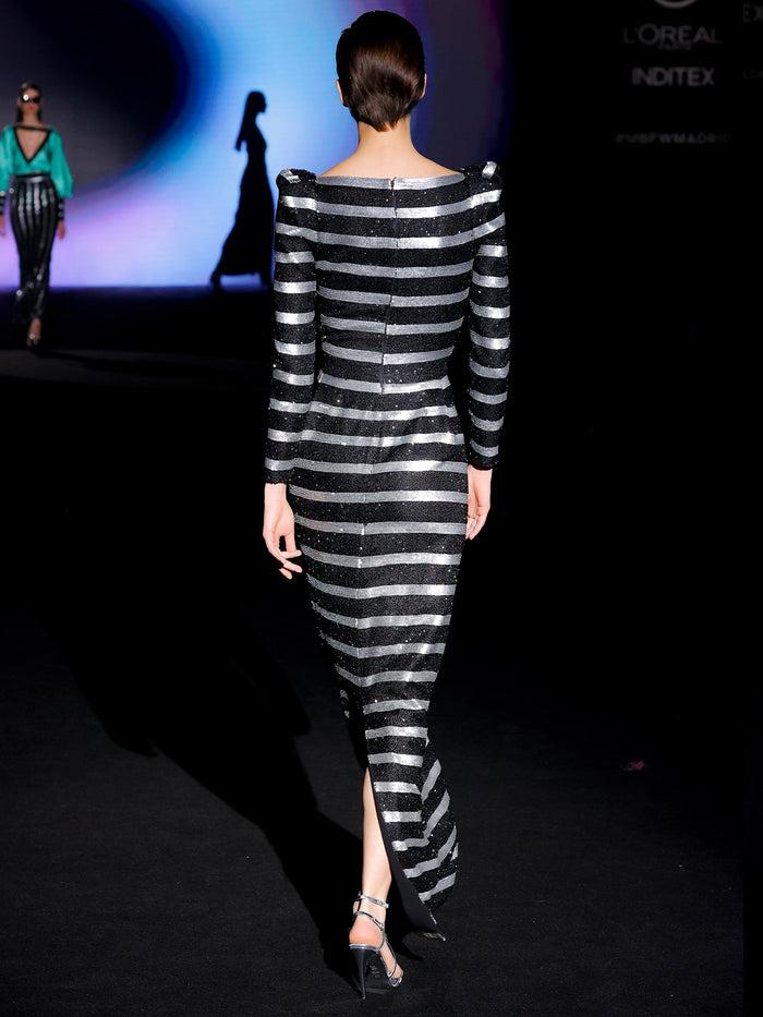 Hannibal laguna LOOK 2 JAISAL | Vestido de fiesta realizado en paillete metalizado plata y negro Liquidación