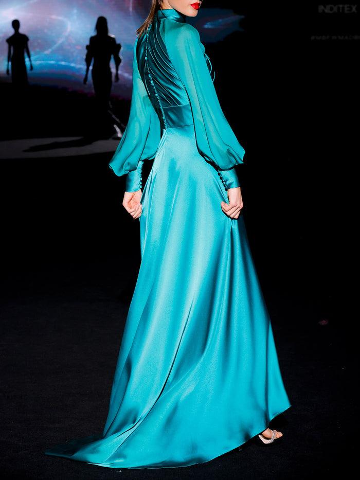 Hannibal laguna LOOK 15 Vestido JIBERAL | Vestido de fiesta realizado en satín color verde Descuento por venta flash