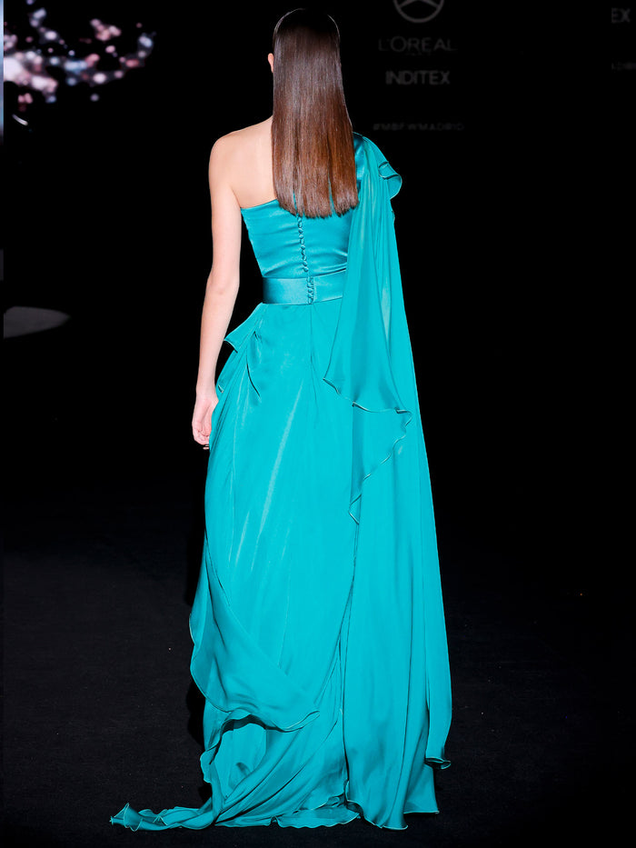Hannibal laguna LOOK 17 Vestido JANAIS | Vestido asimétrico de fiesta realizado en gasa verde Ofertas especiales