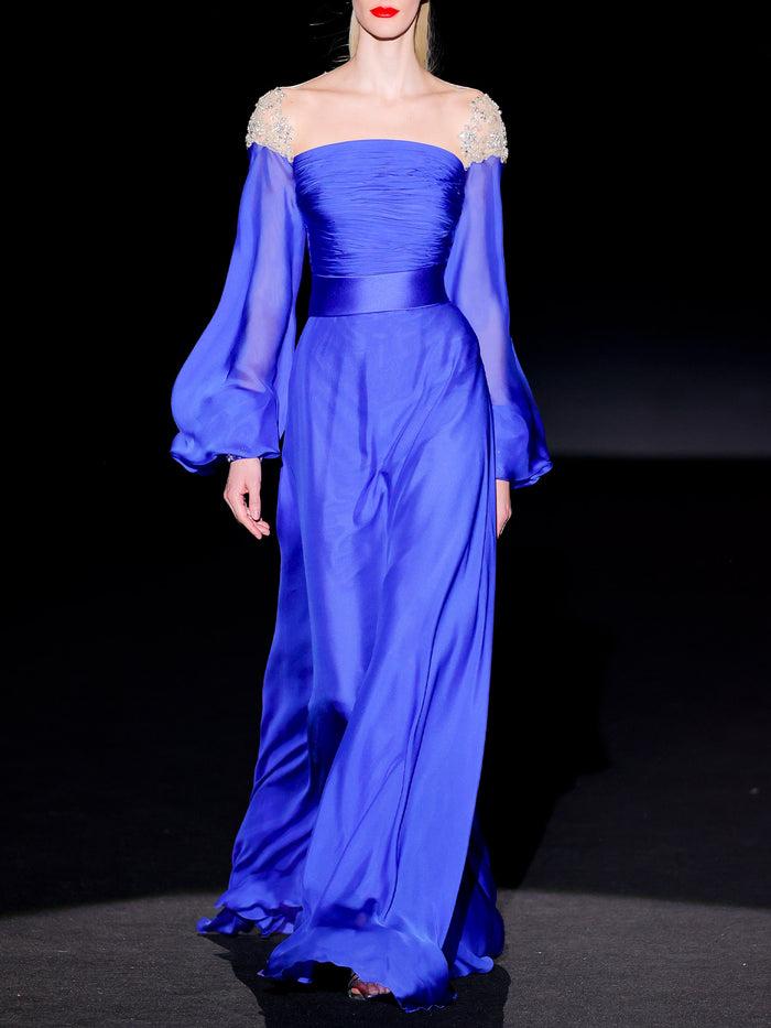 Hannibal laguna LOOK 23 Vestido JACOLIER | Vestido de fiesta realizado en gasa de seda color azul royal y swarovski En línea