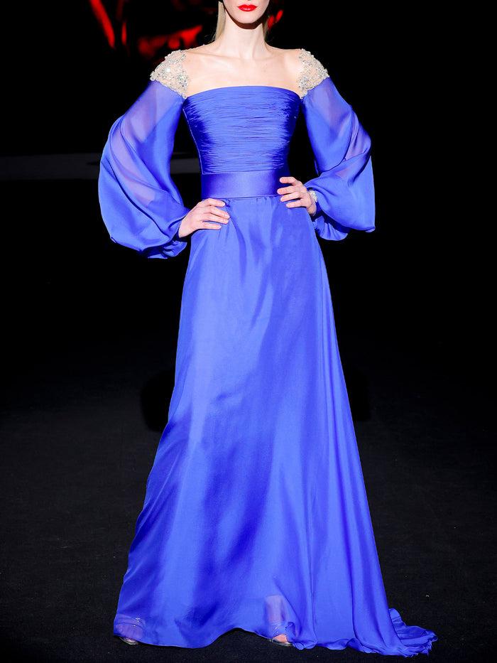 Hannibal laguna LOOK 23 Vestido JACOLIER | Vestido de fiesta realizado en gasa de seda color azul royal y swarovski En línea
