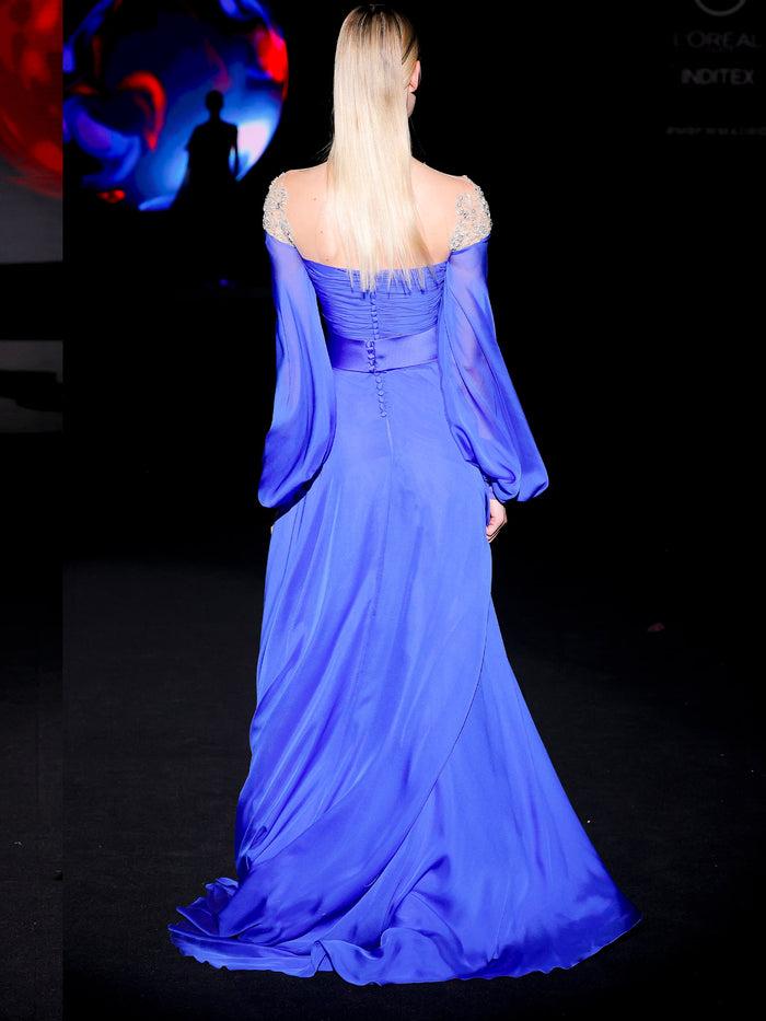 Hannibal laguna LOOK 23 Vestido JACOLIER | Vestido de fiesta realizado en gasa de seda color azul royal y swarovski En línea