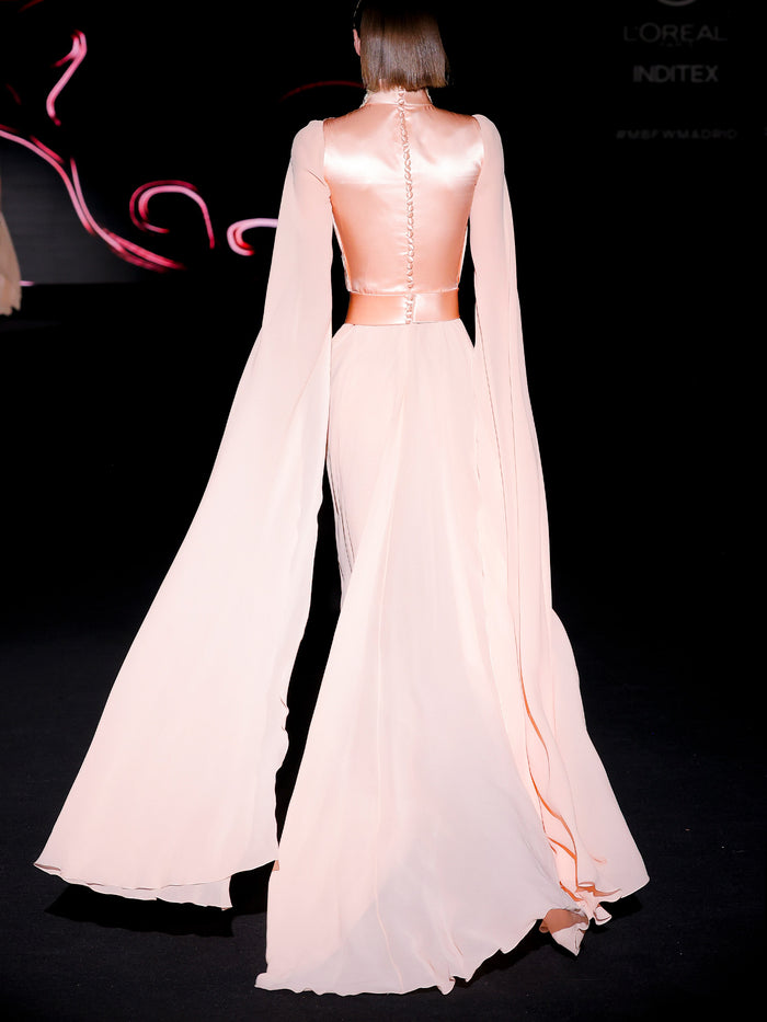 Hannibal laguna LOOK 25 Vestido JILBORAN | Vestido de fiesta realizado en satin y gasa color salmon y collar de swarovski Outlet online