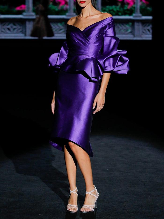 Hannibal laguna LOOK 22 GONDOLE | Vestido de fiesta en mikado violeta Promoción por tiempo limitado