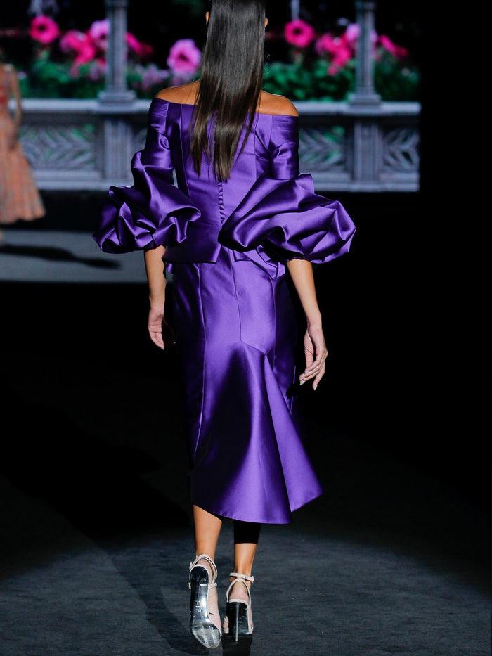 Hannibal laguna LOOK 22 GONDOLE | Vestido de fiesta en mikado violeta Promoción por tiempo limitado