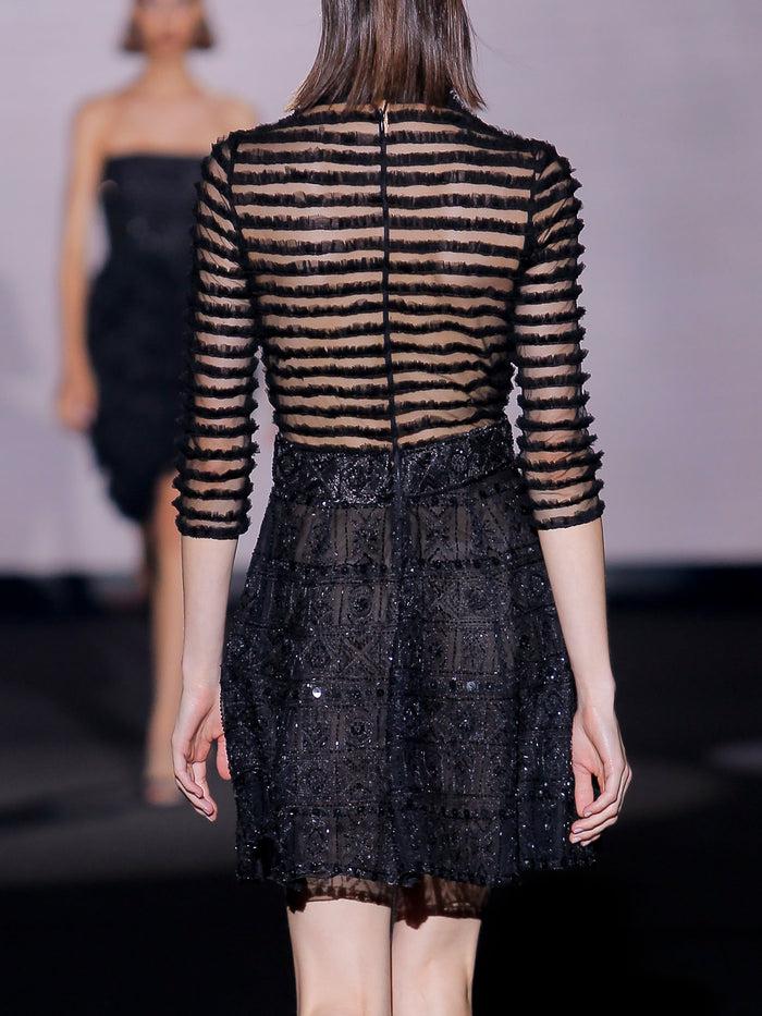 Hannibal laguna Look 20 XAILA | Vestido corto de fiesta en tul volantes y pedreria color negro En oferta