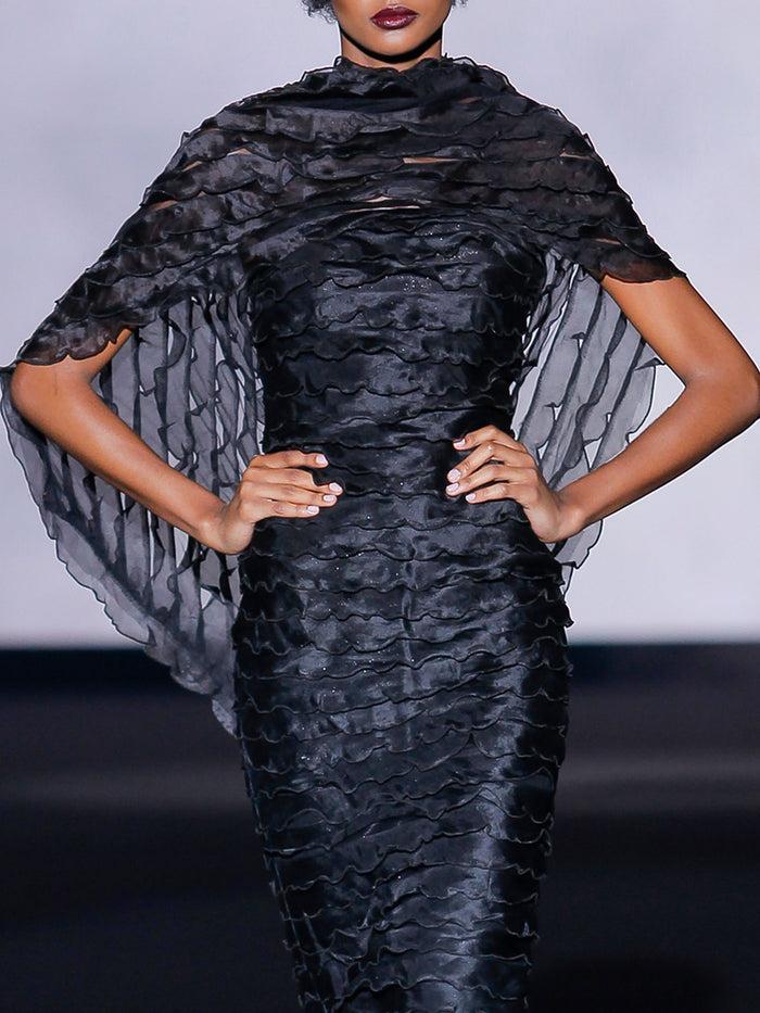 Hannibal laguna Look 22 XENOVEVA | Vestido corto de fiesta en volantes de organza color negro Descuentos del mes