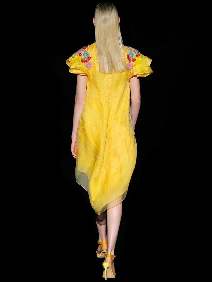 Hannibal laguna Look 33 DANAI | Vestido corto en garza bordada color maiz Outlet
