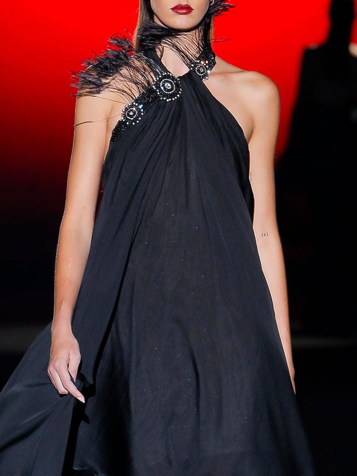 Hannibal laguna Look 6 XELDON | Vestido asimétrico de fiesta en gasa color negro COMPRAR AHORA