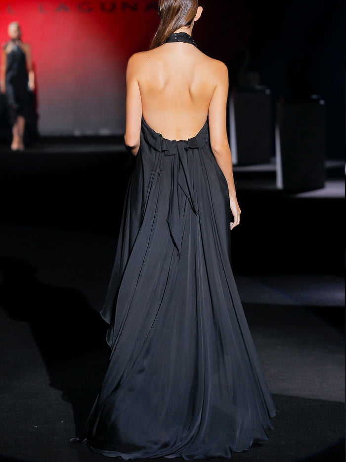 Hannibal laguna Look 6 XELDON | Vestido asimétrico de fiesta en gasa color negro COMPRAR AHORA