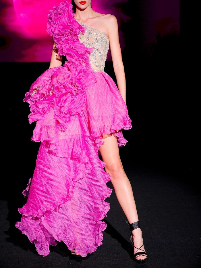 Hannibal laguna LOOK 40 Vestido JARALAICO | Vestido corto de fiesta realizado en garza ciclamen y swarovski Descuentos del mes