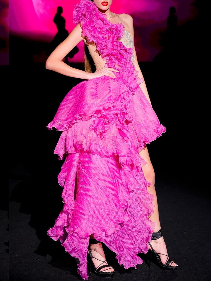 Hannibal laguna LOOK 40 Vestido JARALAICO | Vestido corto de fiesta realizado en garza ciclamen y swarovski Descuentos del mes