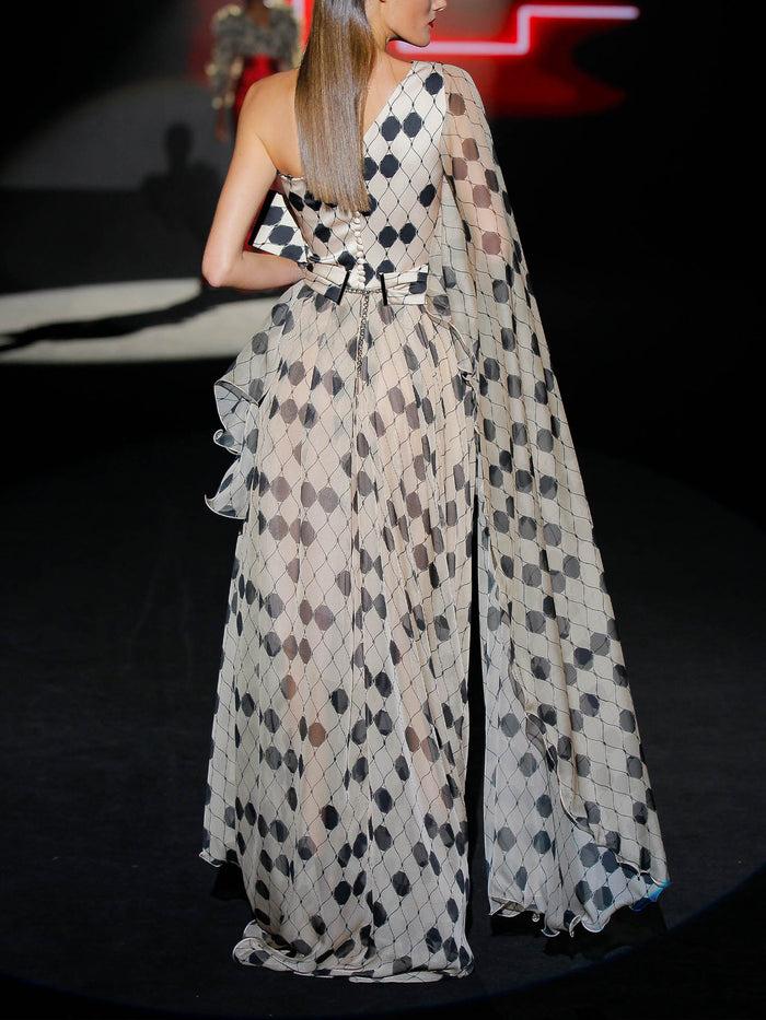 Hannibal laguna LOOK 1 INFINITY | Vestido largo en gasa estampado con escote asimétrico Última moda