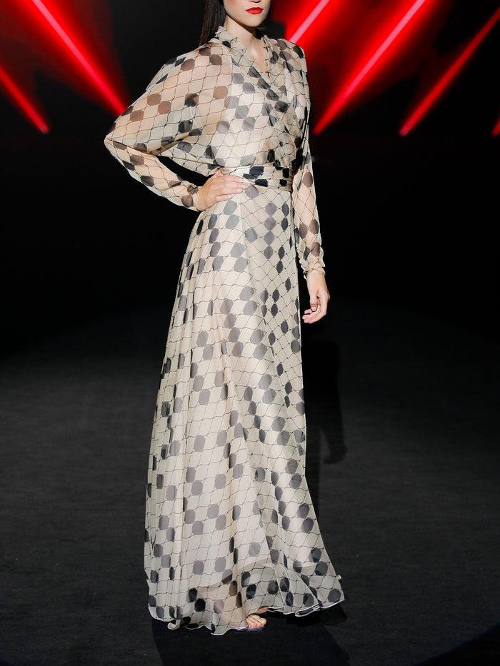 Hannibal laguna LOOK 5 IMPERIALE | Vestido largo de fiesta en gasa estampada arlequín Grandes ahorros