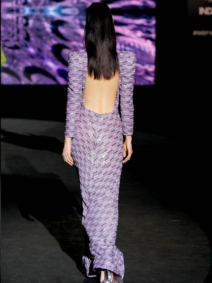 Hannibal laguna LOOK 22 ILBORO | Vestido de fiesta midi bordado color lila Rebajas de fábrica