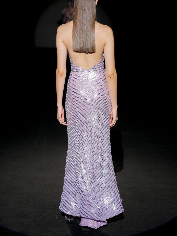 Hannibal laguna ISADORE 29 ISADORE | Vestido bordado con lentejuelas color plata espejo gasa amatista Mejor oferta