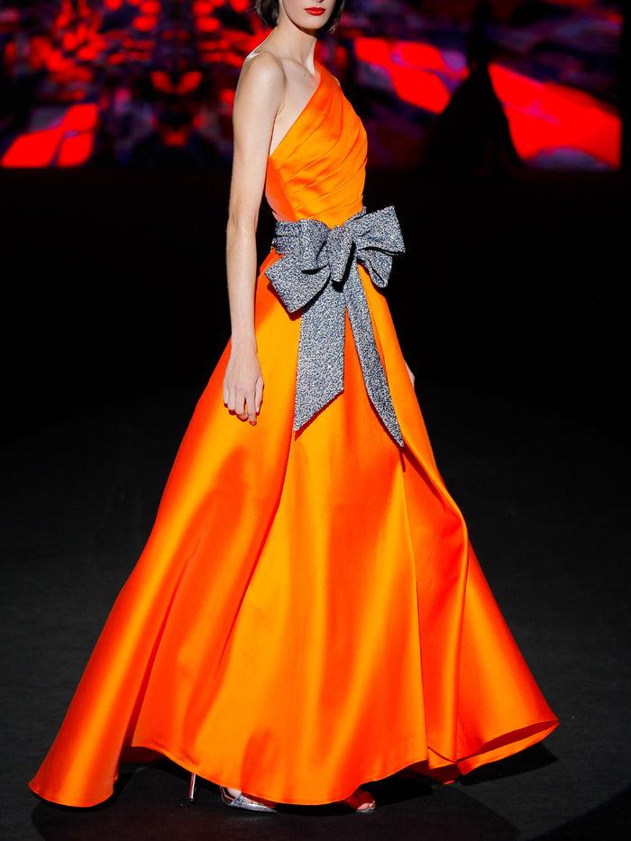 Hannibal laguna LOOK 33 INSOLITU | Vestido de fiesta en mikado color naranja Envío gratis