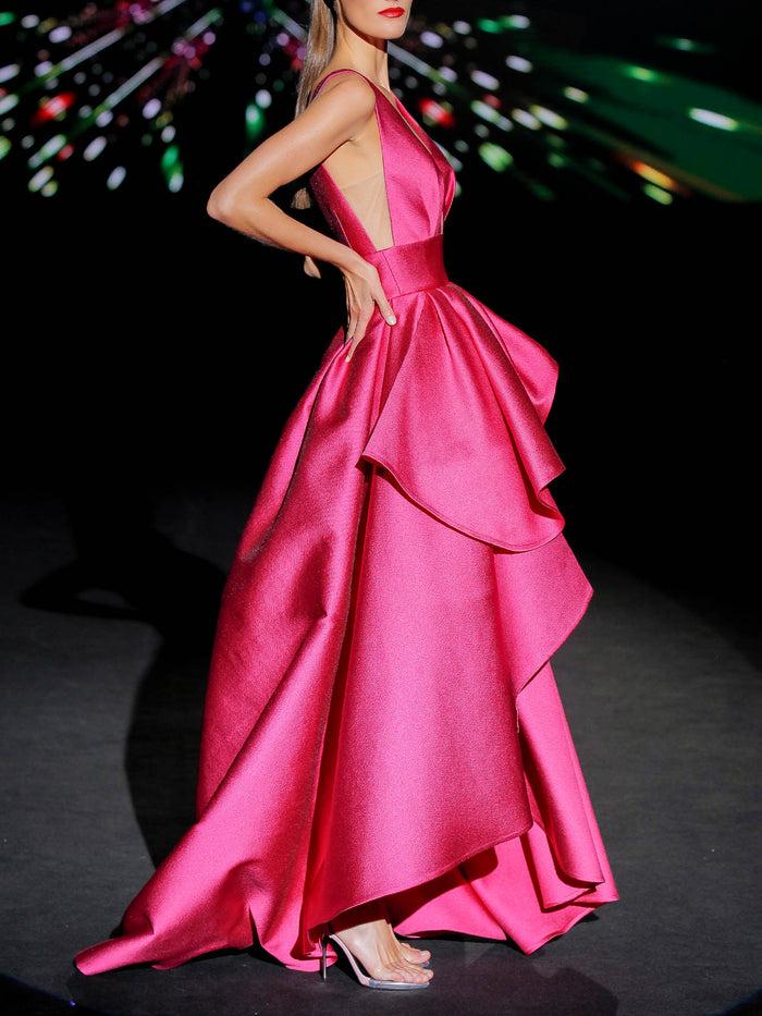 Hannibal laguna LOOK 36 ILUSITANIA | Vestido de fiesta largo en mikado color fresa Últimos 3 días