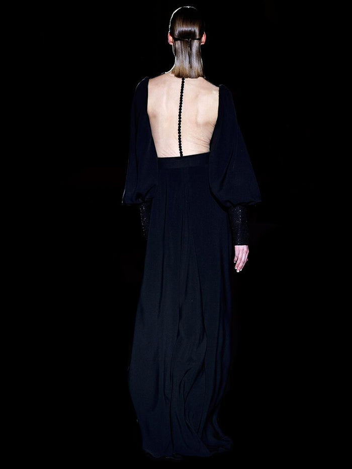 Hannibal laguna Look 35 COLUMBUS | Vestido en crepe negro Último día