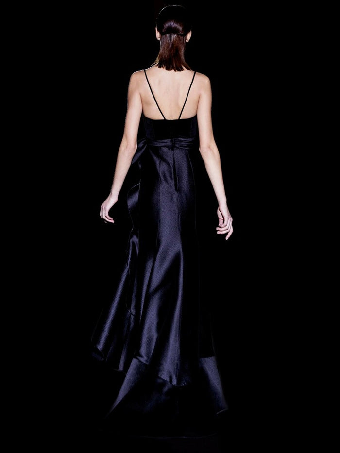 Hannibal laguna Look 39 CARRUSEL | Cuerpo terciopelo y falda en gran pique negro Oferta especial de fábrica