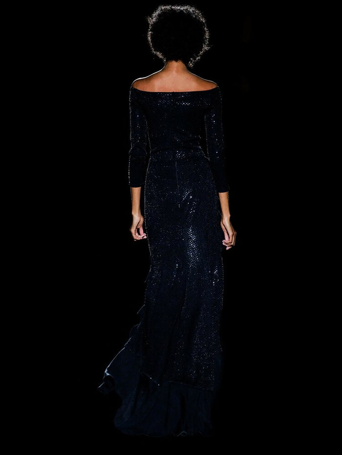 Hannibal laguna Look 42 CALENDULA | Vestido en punto bordado con perlas negras Superdescuento