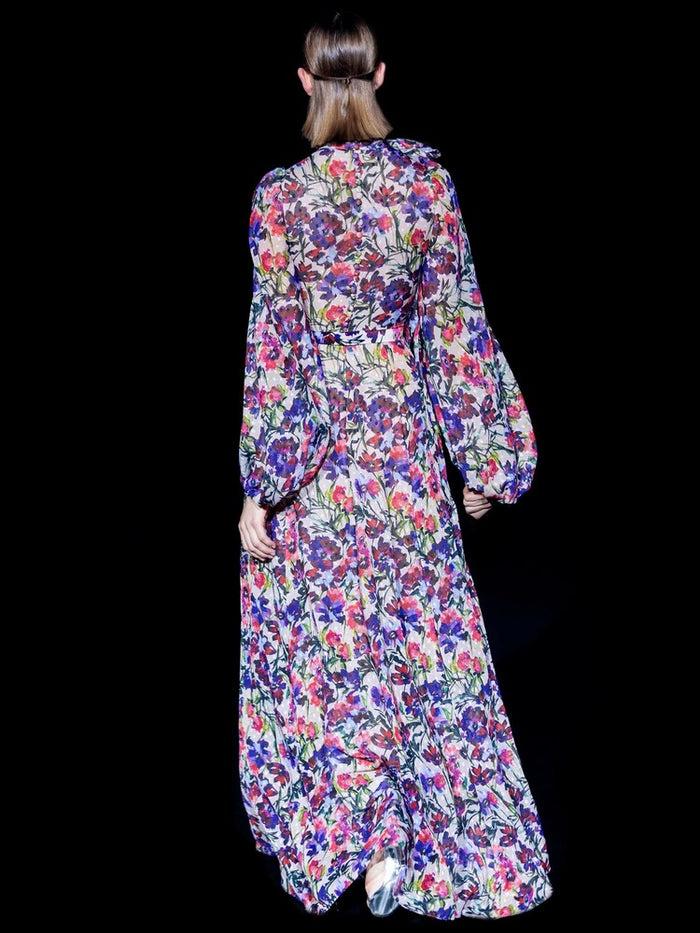 Hannibal laguna Look 6 CANELA | Vestido en gasa plumeti estampada azaleas Descuento por venta flash
