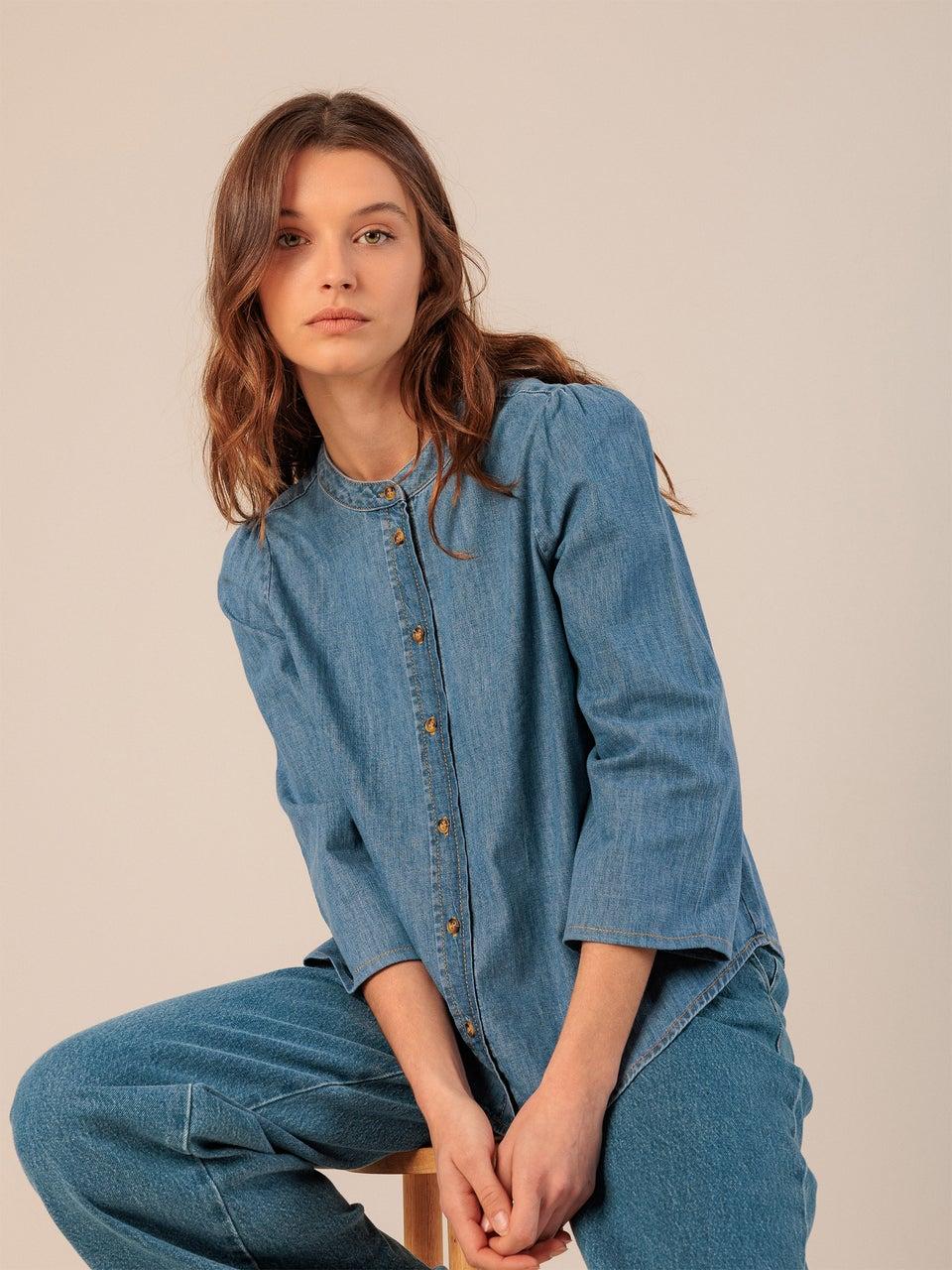 Indi & cold CAMISA DENIM CUELLO MAO