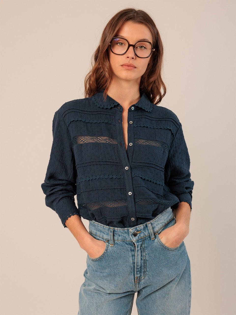 Indi & cold CAMISA DE PLUMETI Y PUNTILLA En línea