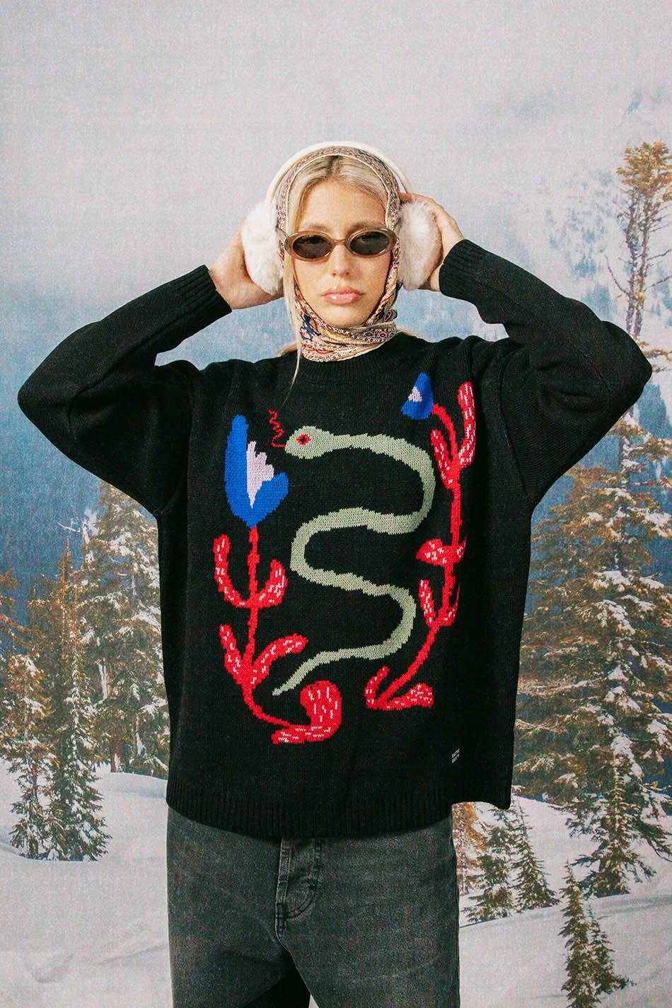 kaotiko Jersey Snake Flowers Black Descuento por venta flash