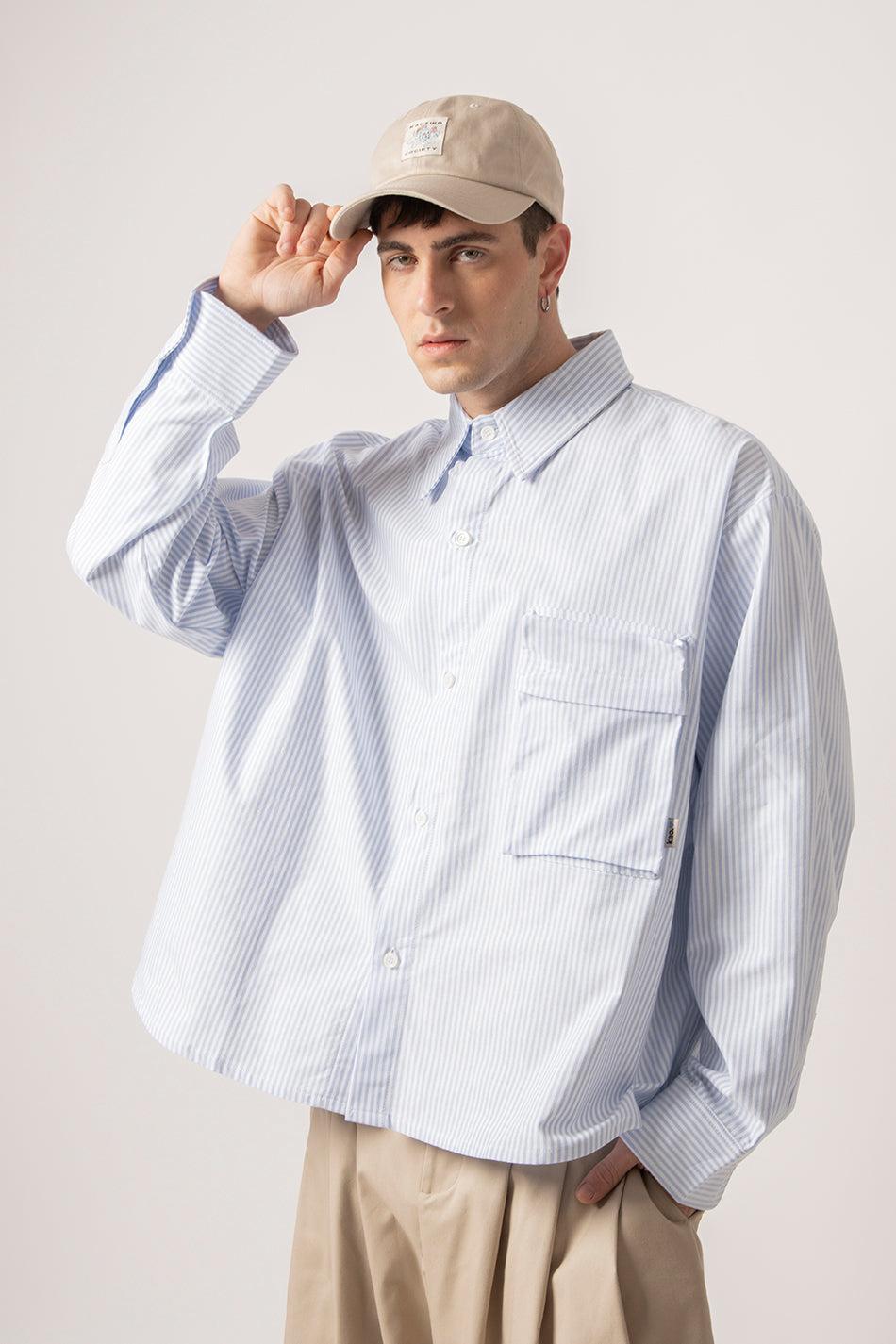 kaotiko Camisa Blue/White Striped Loui Rebajas de fin de temporada