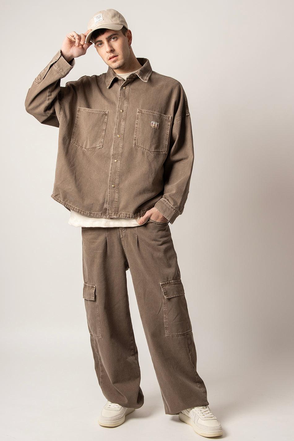 kaotiko Camisa Menkes Washed Brown Gran oferta