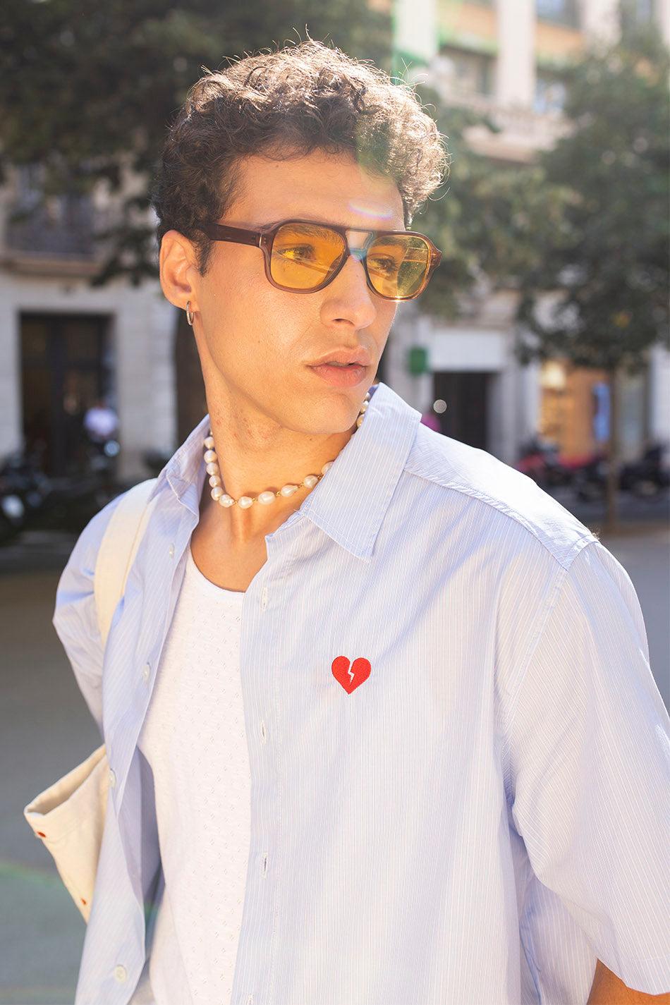 kaotiko Camisa Loui Heart Blue/ White Stripes Precio de fábrica