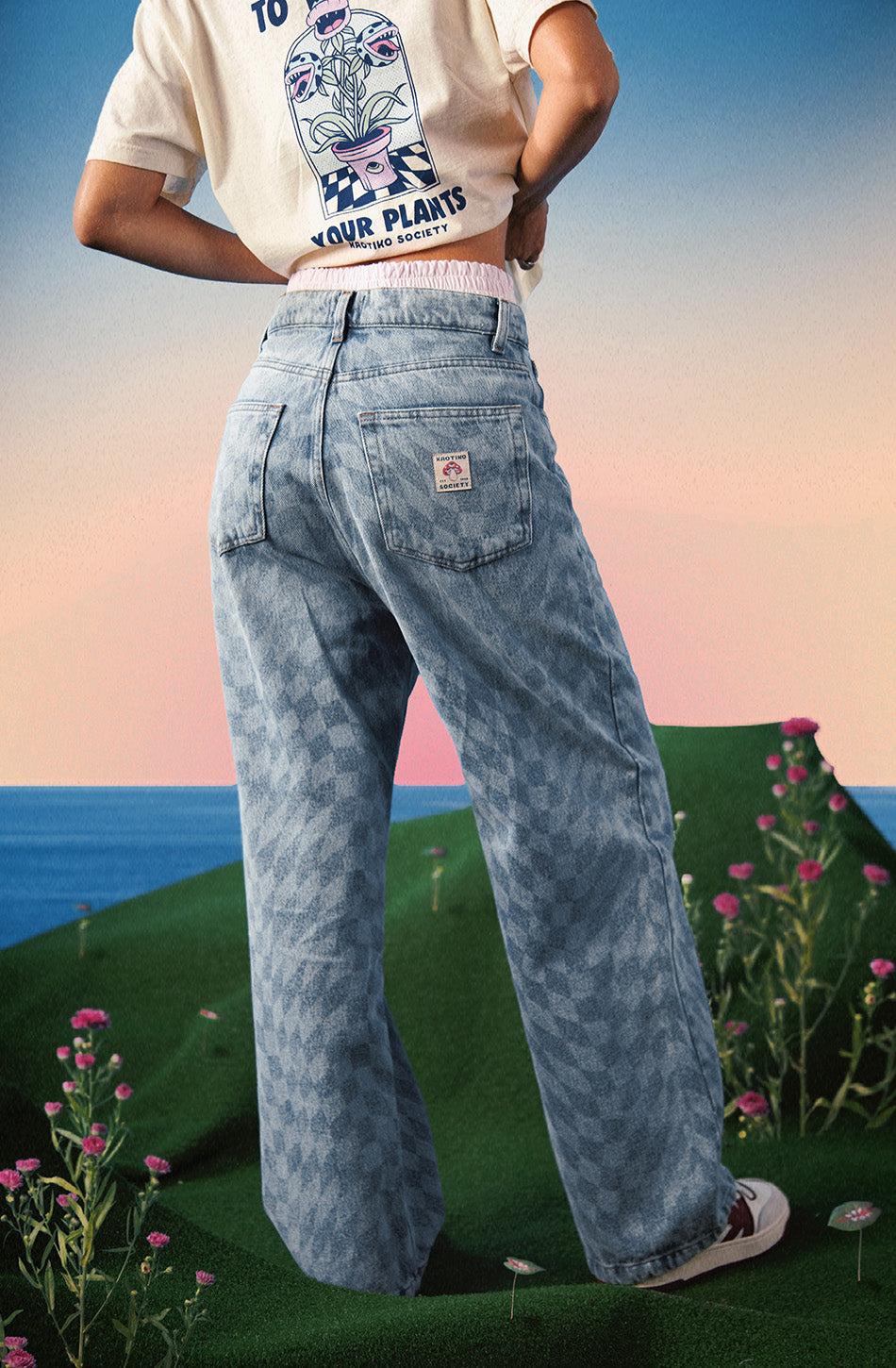 kaotiko Pantalón Loose Laser Check Denim Últimos 3 días
